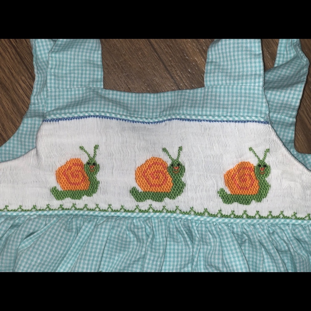Smocked snail outfit